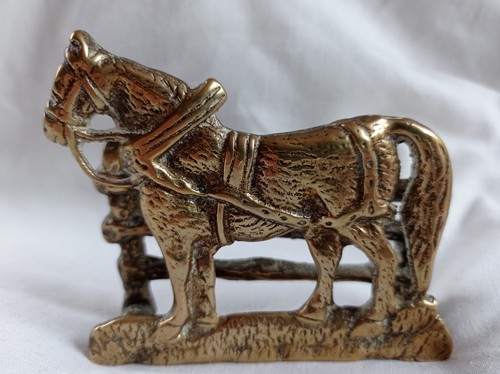 Brass plough horse and fence - brass,