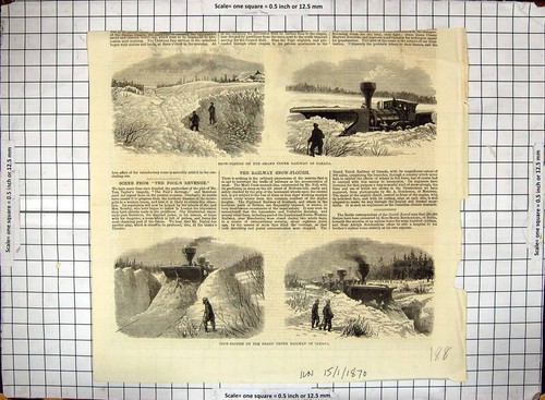 Antique old print 1870 snow - old,