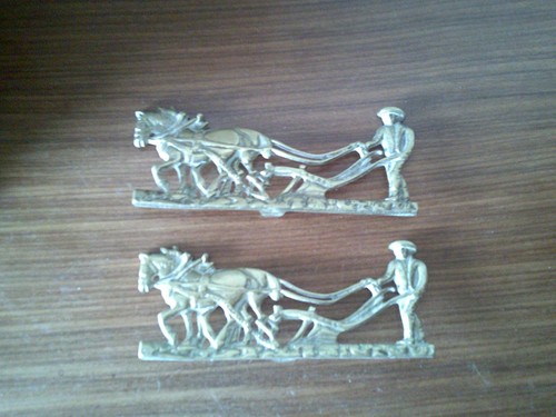 Brass ploughman with horse - brass,